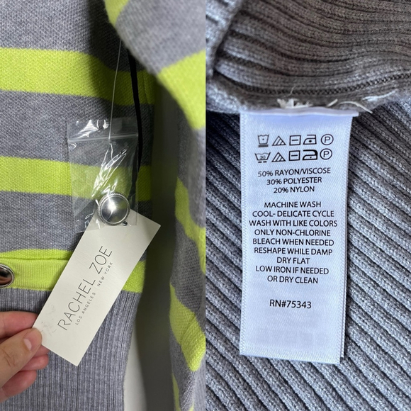 NWT Rachel Zoe Stripe Silver Button Cardigan S Grey Green - Picture 10 of 10